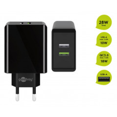 Goobay strømadapter med 2xUSB Quick Charge QC3.0 28W 2A