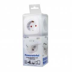 Samledåse - PowerCube strømskinne med 4 sokler + 2 USB 1.4m