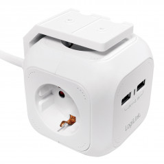 Samledåse - PowerCube strømskinne med 4 sokler + 2 USB 1.4m