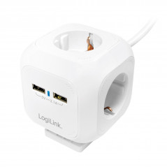 Samledåse - PowerCube strømskinne med 4 sokler + 2 USB 1.4m