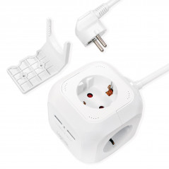 Samledåse - PowerCube strømskinne med 4 sokler + 2 USB 1.4m