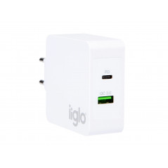 Vægladere til mobiltelefon - iiglo universel oplader til telefon og tablet USB-C & USB-A, PD og QC 3.0