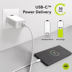 Opladere og kabler - Strømadapter med USB-C og USB-A, hurtig opladning 28W, PD (Power Delivery)