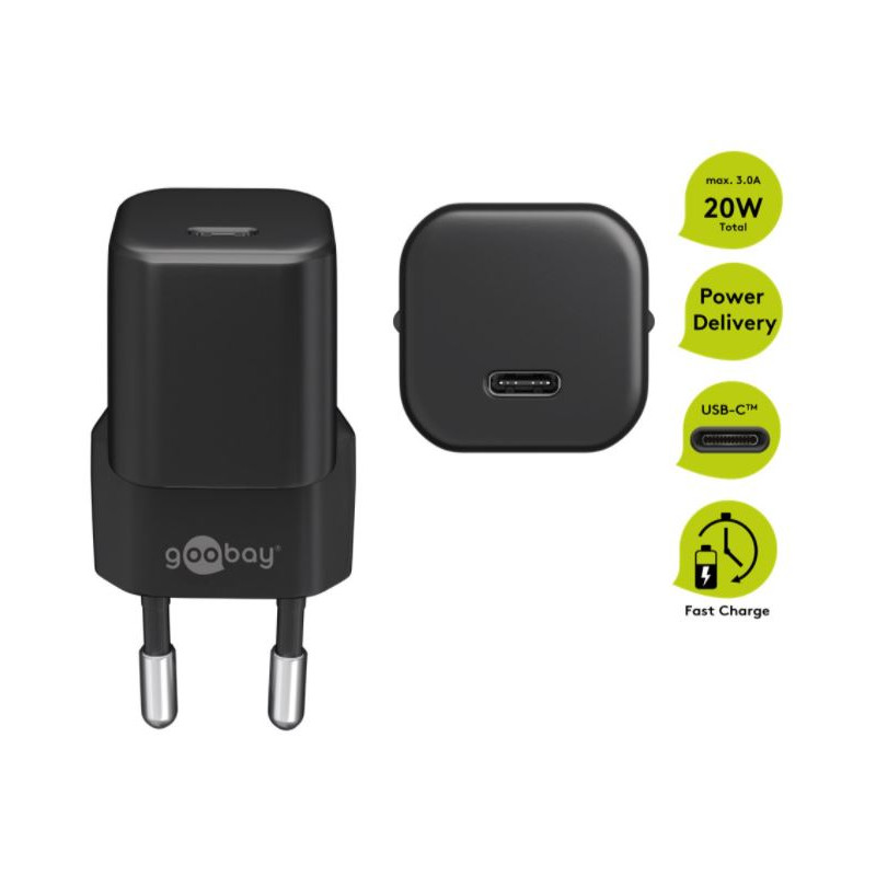 Opladere og kabler - Kompakt strømadapter med hurtig opladning med USB-C PD (Power Delivery) 20W