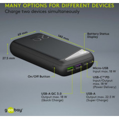 Portable batterier - Goobay hurtigopladende PowerBank-batteri på 20.000 mAh med USB-C PD, QC 3.0