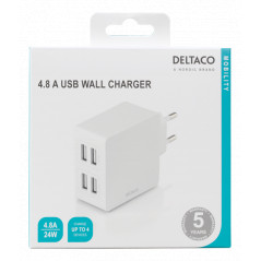 Opladere og kabler - Kompakt strömadapter för USB-laddare 4.8A, 4xUSB