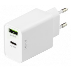 Väggadapter 2x USB för laddning av telefoner och surfplattor, 18W med PD