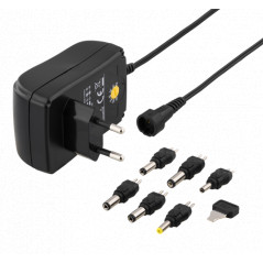 AC til DC-adapter med justerbar spænding, 6 forskellige stik