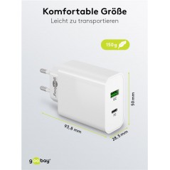 USB-C-opladere - Goobay strømadapter med dobbelt USB PD 45W hurtigopladning QC3.0 3A