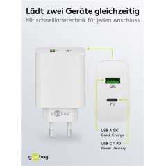 USB-C-opladere - Goobay strømadapter med dobbelt USB PD 45W hurtigopladning QC3.0 3A