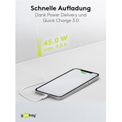 USB-C-opladere - Goobay strømadapter med dobbelt USB PD 45W hurtigopladning QC3.0 3A