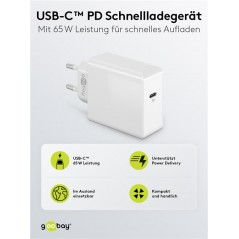 Opladere og kabler - Strømadapter med USB-C PD 65W og hurtig opladning