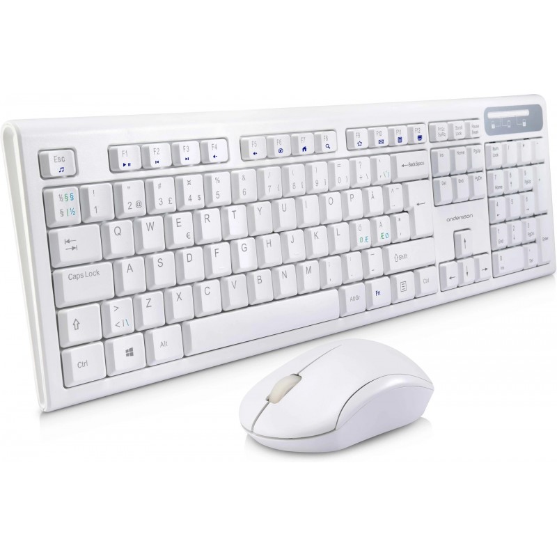 Trådløse tastaturer - Anderson Silent trådløst tastatur og mus i hvid
