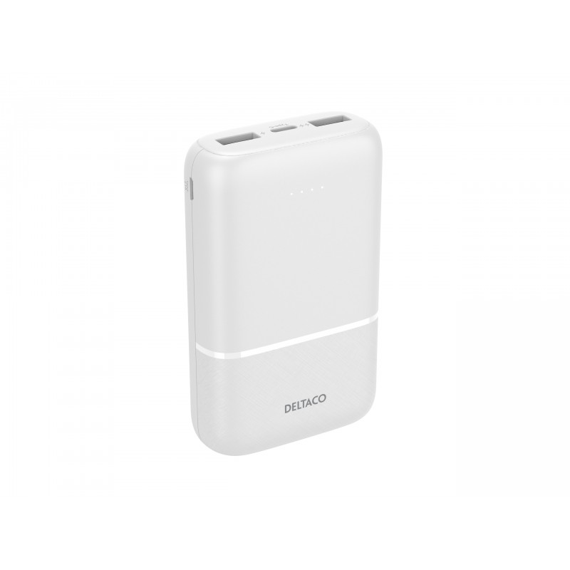 Portable batterier - Powerbank 10.000 mAh, 2x USB-A, 1x USB-C, 10.5W, 2.1A, hvid