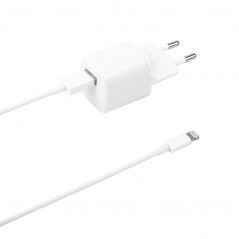 Vægoplader med 1M USB-A til Lightning-kabel, 2,4A 12W, hvid