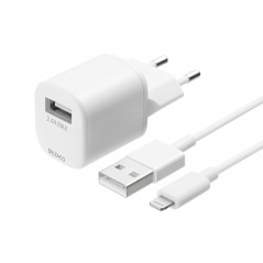 Vægoplader med 1M USB-A til Lightning-kabel, 2,4A 12W, hvid