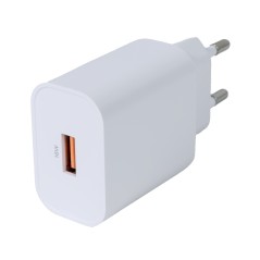 Vægoplader med 1x USB-A, hurtig opladning 18 W, hvid