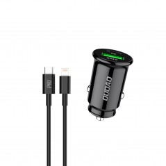 Biloplader med USB-C, almindelig USB og 1 meter Lightning-kabel