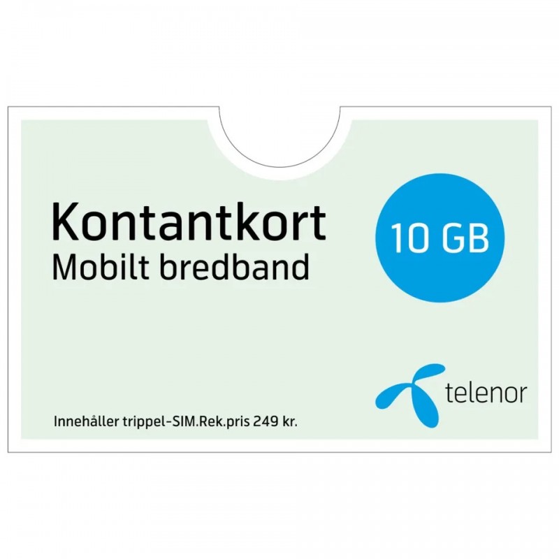 Taletidskort og startpakker - Telenor forudbetalt 5G/4G mobilt bredbåndskort i 1 måned (10 GB) i Sverige