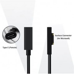 Adapter til opladning af Microsoft Surface Pro 3, 4, 5, 6 med USB-C-oplader