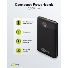 Portable batterier - Goobay powerbank 10.000 mAh med 1x USB-A og 1x USB-C med understøttelse af PD 22.5W