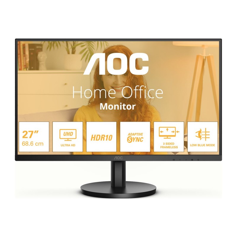 Computerskærm 25" eller større - AOC U27B3M 27" 4K 3840 x 2160 UHD LED-skærm med VA-panel 2xHDMI, DisplayPort