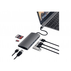 USB-C hubb - Satechi Multiport Dock USB-C Hub 7-i-1 til USB-C/3xUSB 3.0/HDMI/LAN/microSD med 4K UHD-understøttelse