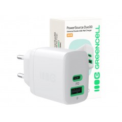 Vægladere til mobiltelefon - GreenCell hurtigopladende USB-C og USB-A strømadapter 30W