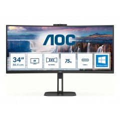AOC CU34V5CW 34" 3440:1440 buet ultravid skærm med USB-C PD 65W, højttalere og webkamera