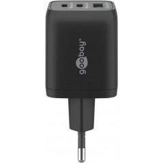 Opladere og kabler - Hurtigopladende kompakt GaN-strømadapter med USB-A og 2x USB-C PD 65W sort/hvid