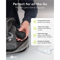 Opladere og kabler - Hurtigopladende kompakt GaN-strømadapter med USB-A og 2x USB-C PD 65W sort/hvid