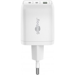 Opladere og kabler - Hurtigopladende kompakt GaN-strømadapter med USB-A og 2x USB-C PD 65W sort/hvid