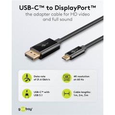 Skærmkabel & skærmadapter - Goobay USB-C til DisplayPort-kabel 4K 60 Hz (i flere længder)