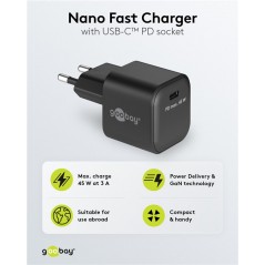 Opladere og kabler - Hurtigopladende kompakt GaN-strømadapter med USB-C PD 45W sort/hvid