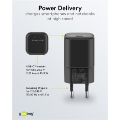 Opladere og kabler - Hurtigopladende kompakt GaN-strømadapter med USB-C PD 45W sort/hvid