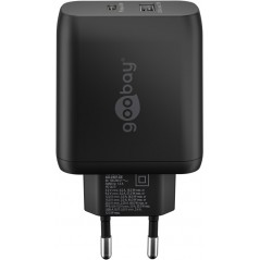 Opladere og kabler - Hurtigopladende kompakt GaN-strømadapter med USB-A og USB-C PD 45W sort/hvid