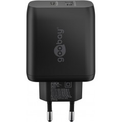 Opladere og kabler - Hurtigopladende kompakt GaN-strømadapter med USB-A og USB-C PD 65W sort/hvid