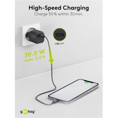 Opladere og kabler - Hurtigopladende kompakt GaN-strømadapter med USB-C PD 30W sort