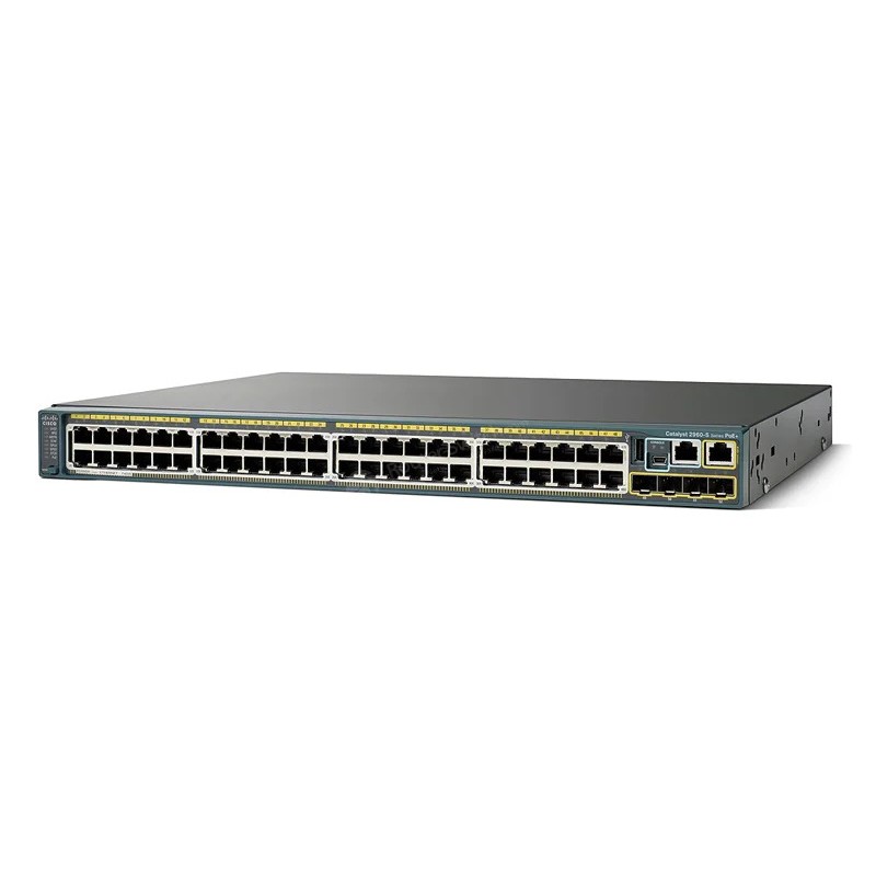 Netværksswitch - Cisco Catalyst WS-C2960S-48FPS-L 48-ports gigabit-switch med PoE+-understøttelse + stakmodul (brugt)
