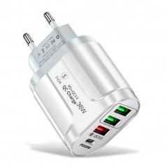 Sign AC Adapter Wall Charger 36W med 1 USB-C og 3 USB