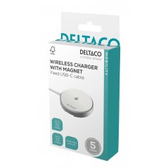 Trådløs oplader til mobiltelefon - Deltaco trådløs Qi/Qi2-oplader med magnet til iPhone 13-16 (15W hurtigopladning)