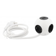 Sfærisk strømskinne med 4 udtag + 2 USB og 1,4 meter kabel