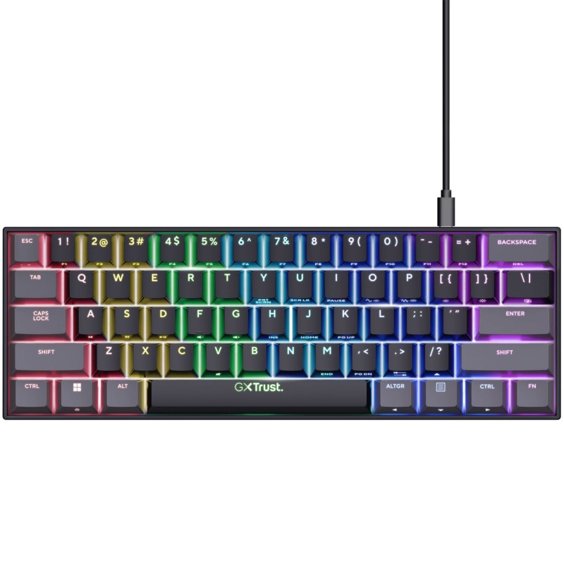 Baggrundsbelyst gamingtastatur - Trust Acira superkompakt 60% mekanisk gaming-tastatur med RGB-belysning