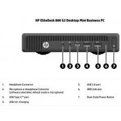 Brugt stationær computer - HP EliteDesk 800 G2 Mini i5 (gen6) 32GB 240GB SSD Windows 10 Pro (brugt med defekt USB-C)