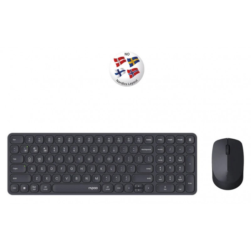 Trådløse tastaturer - Rapoo 9310M ultratyndt trådløst tastatur og mus med Multi-Mode (Bluetooth + USB)