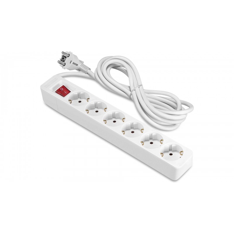 Samledåse - ON strømskinne jordet med 6 udtag og 3 m kabel