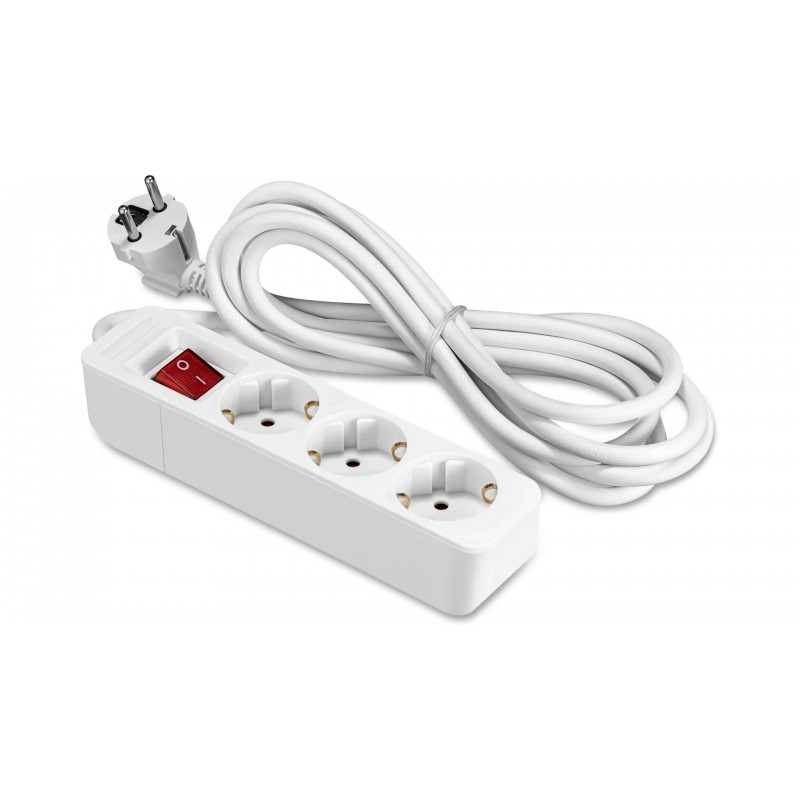 Samledåse - ON strømskinne jordet med 3 udtag og 3 m kabel