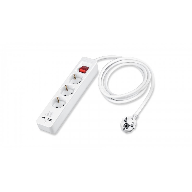 Samledåse - Andersson strømskinne med 3 stikkontakter + USB-C og USB