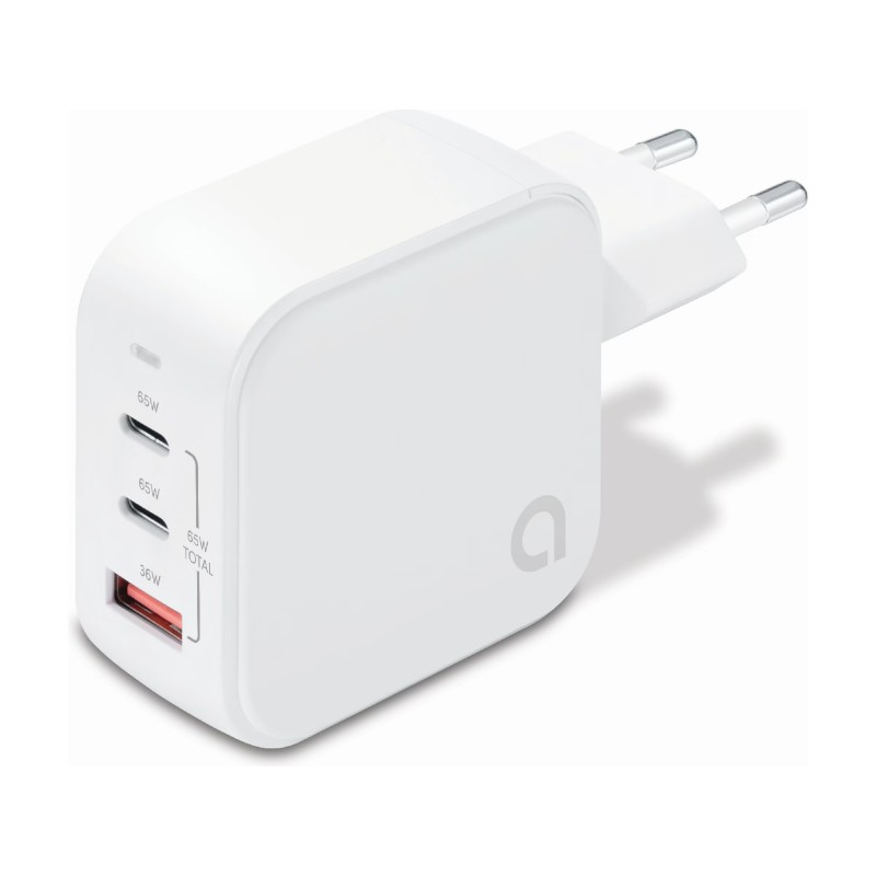 Vægladere til mobiltelefon - Andersson AC Adapter GaN Wall Charger 65W med 2 USB-C og 1 USB (hvid)