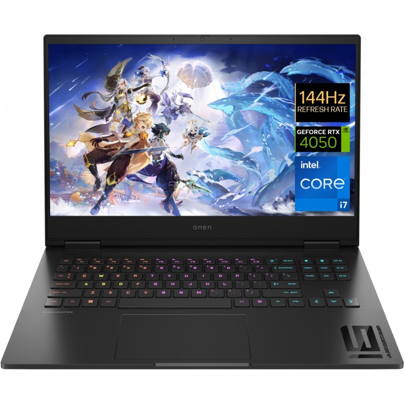 Bærbar computer med skærm på 16-17 tommer - HP OMEN 16-wd0012no 16.1" Full HD 144Hz i7 (gen 13) 16GB 512GB SSD RTX 4050 6GB Win 11 Shadow Black